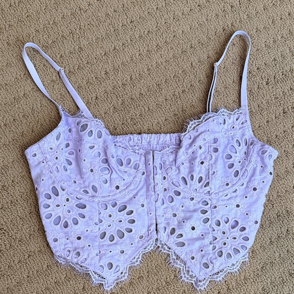 Anthropologie Lavender Eyelet Lace Corset Crop Top